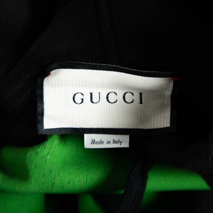 Pre Owned Gucci Black and Green Mask Cotton Graphic Print Hoodie XS