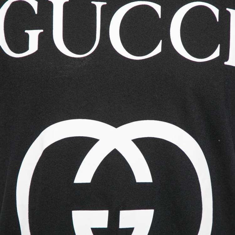 Pre Owned Gucci Black Logo Printed Cotton Short Sleeve T-Shirt S