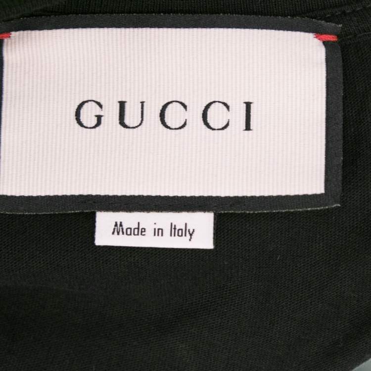 Pre Owned Gucci Black Cotton Foil Logo Printed Short Sleeve T-Shirt XS