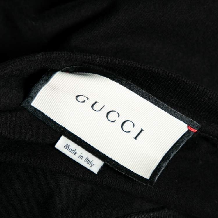 Pre Owned Gucci Black Cotton Logo Printed Crewneck T-Shirt S