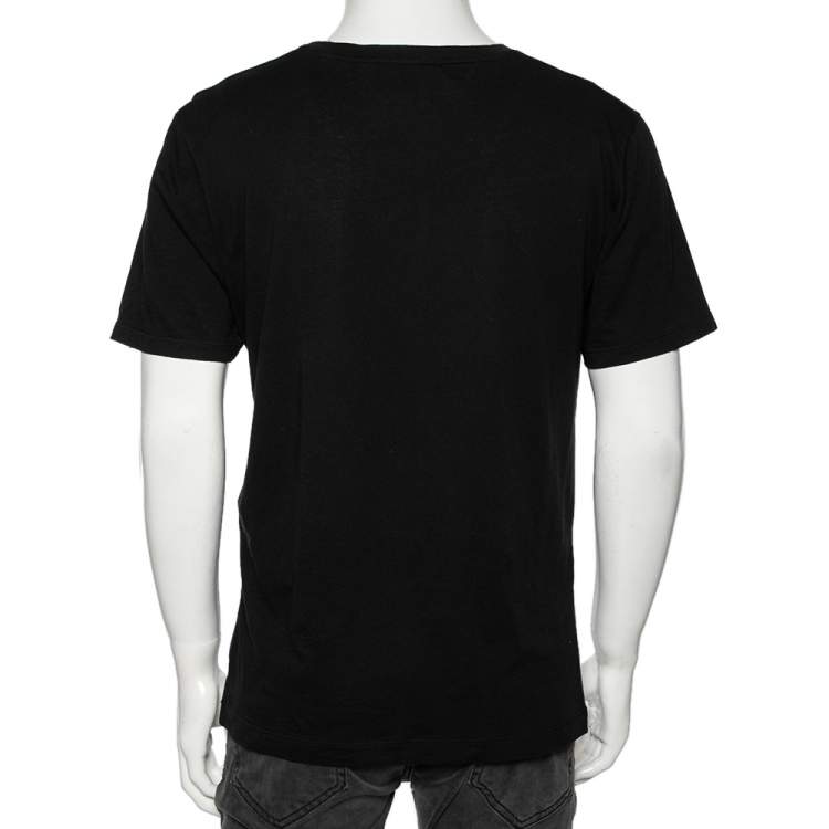 Pre Owned Gucci Black Cotton Logo Printed Crewneck T-Shirt S