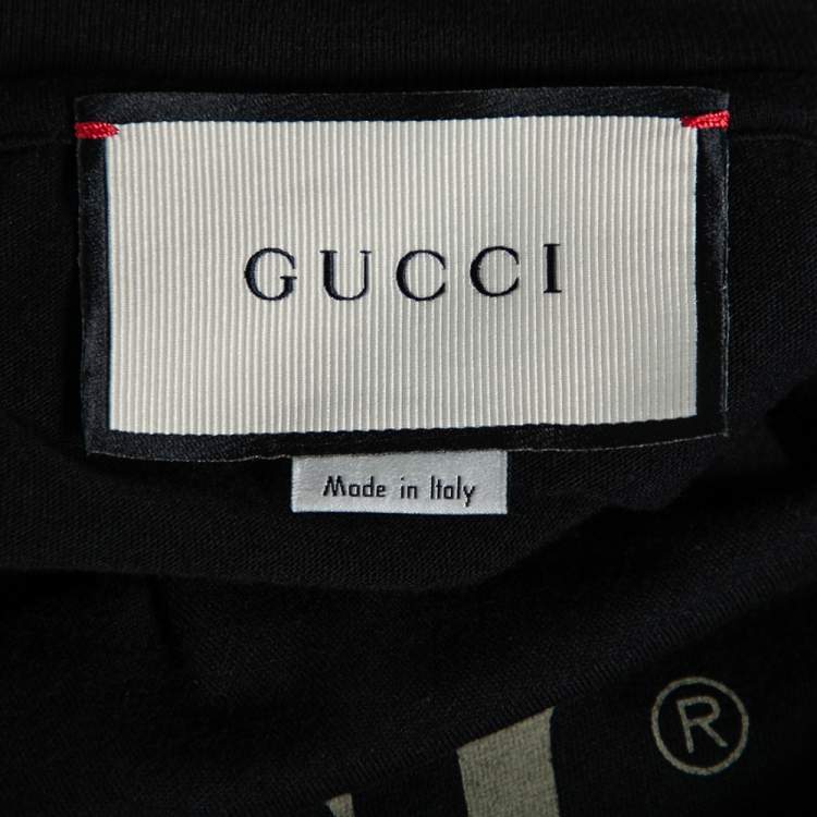 Pre Owned Gucci Black Cotton Logo Printed Crewneck T-Shirt S