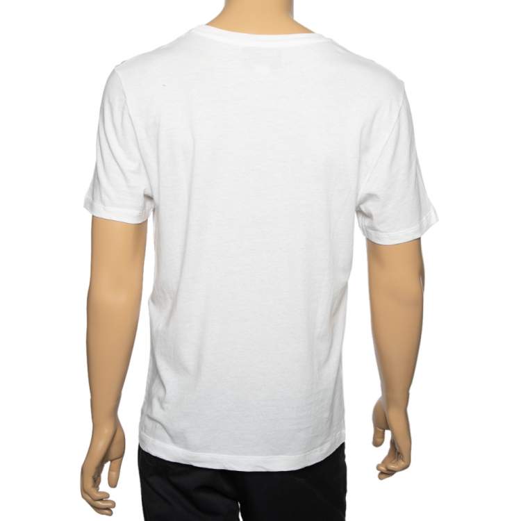 Pre Owned Gucci White Cotton Logo Printed Crew Neck T-Shirt S