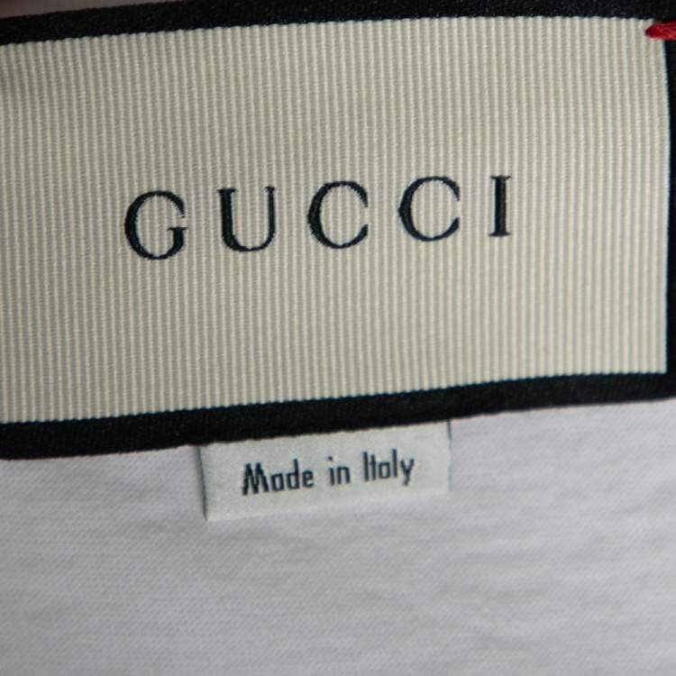 Pre Owned Gucci White Cotton Logo Printed Crew Neck T-Shirt S