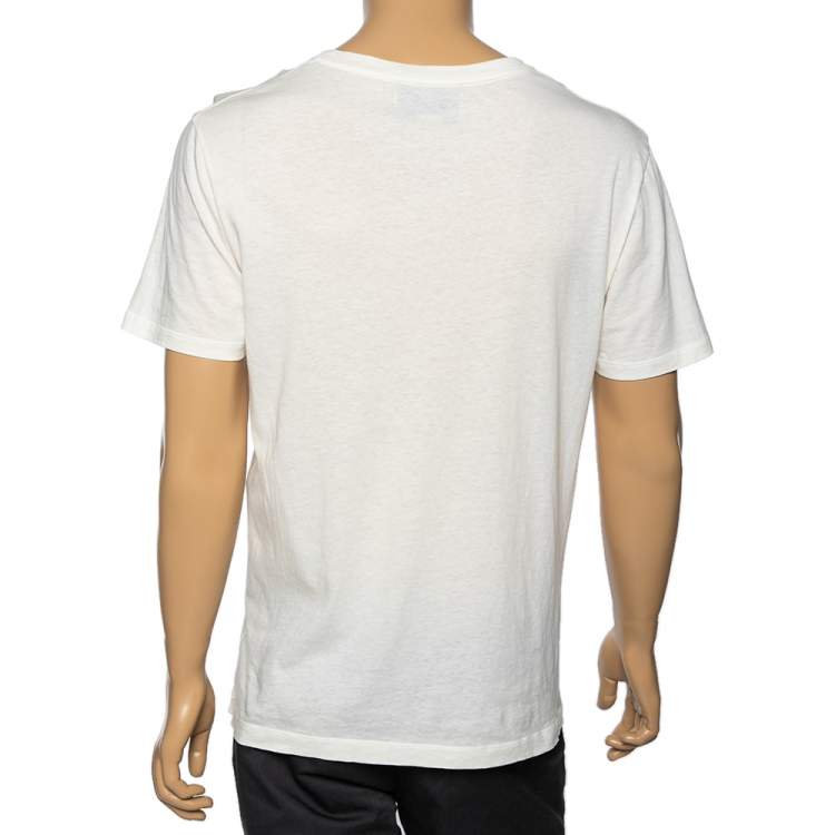 Pre Owned Gucci Cream Cotton Logo Printed Crew Neck T-Shirt S