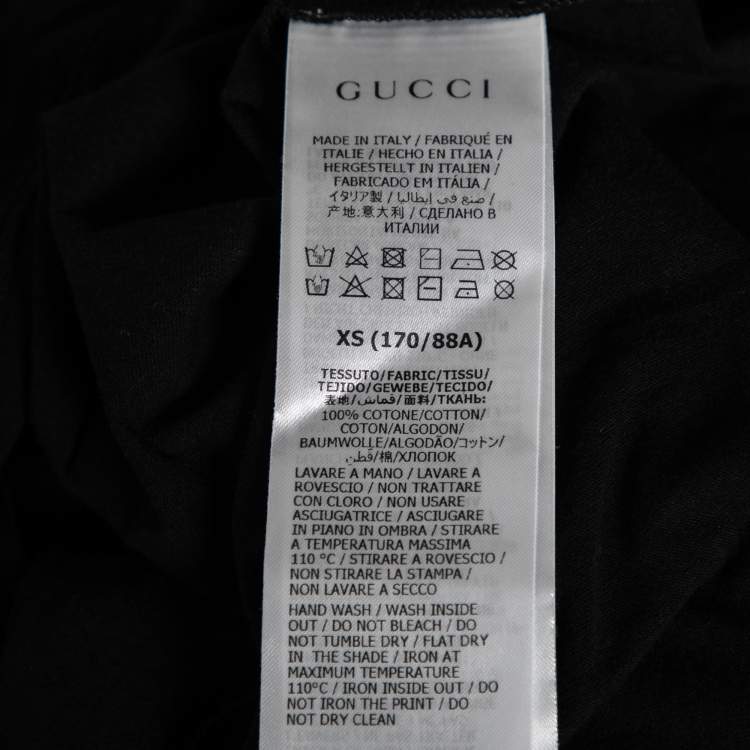 Pre Owned Gucci Black Cotton Logo Printed Crew Neck T-Shirt XS