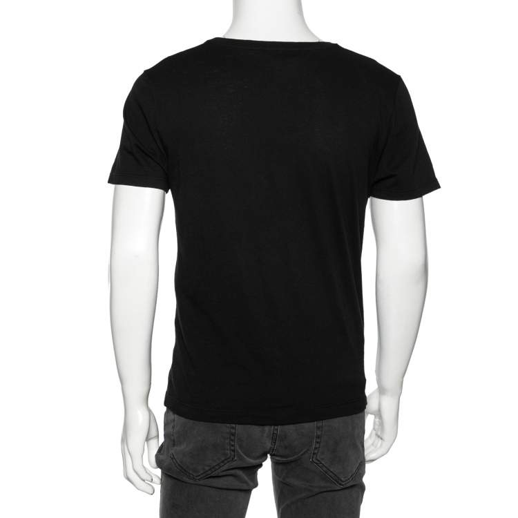 Pre Owned Gucci Black Cotton Logo Printed Crew Neck T-Shirt XS