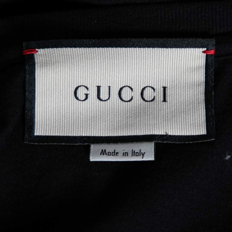 Pre Owned Gucci Black Cotton Logo Printed Crew Neck T-Shirt XS