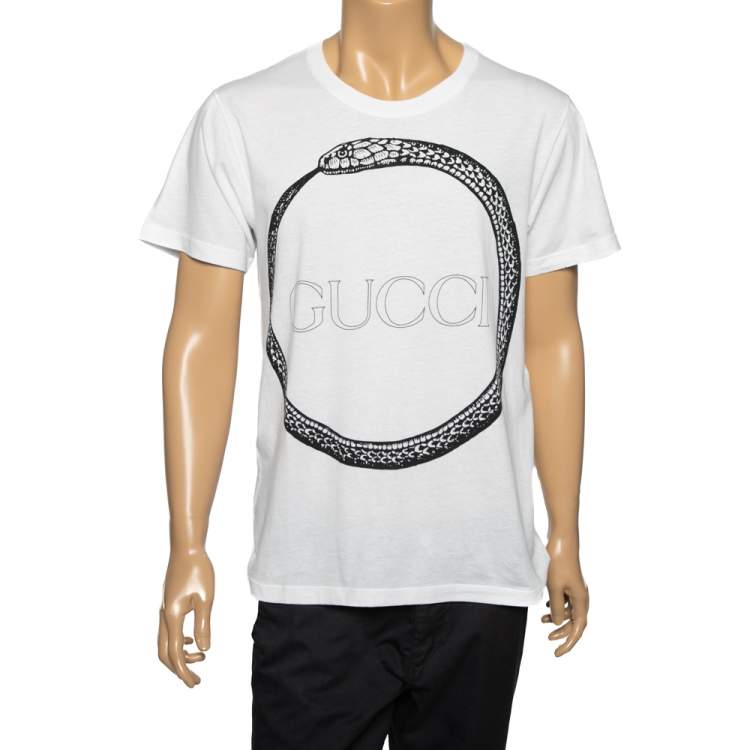 Gucci White Cotton Snake Printed Crew Neck S Gucci | TLC