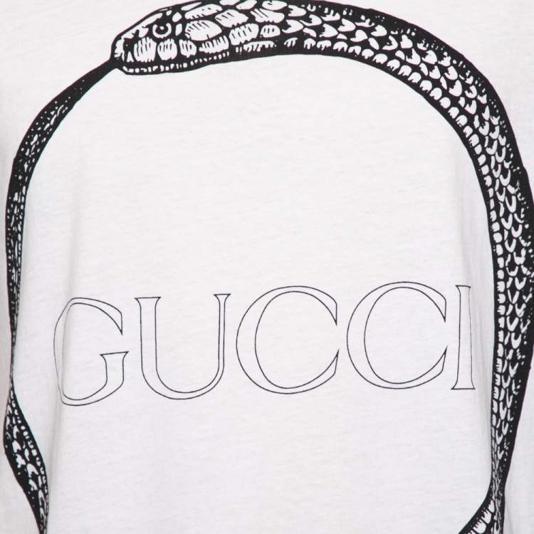 Pre Owned Gucci White Cotton Snake Ring Printed Crew Neck T-Shirt S