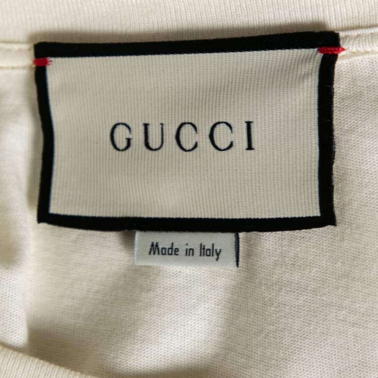 Pre Owned Gucci Cream Cotton Logo and Cities Printed Crewneck Short Sleeves T-Shirt S