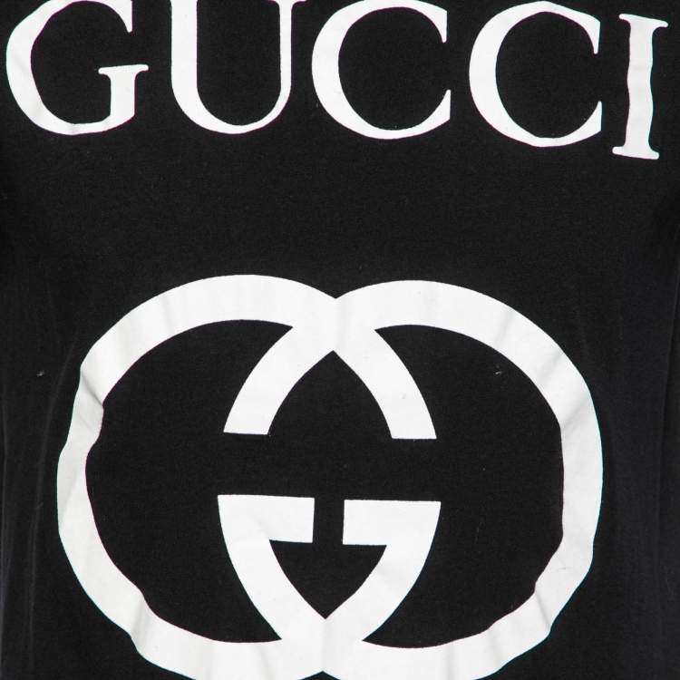 Pre Owned Gucci Black Cotton Gucci GG Printed Crew Neck Short Sleeve T-Shirt XS