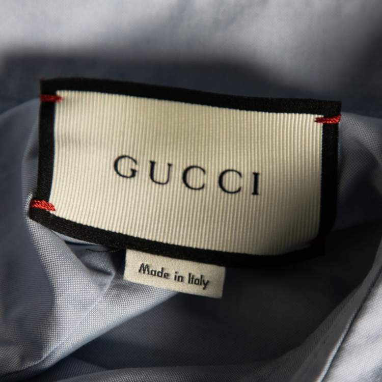 Pre Owned Gucci Blue Cotton Snake Embroidered Collar Duke Shirt XL 