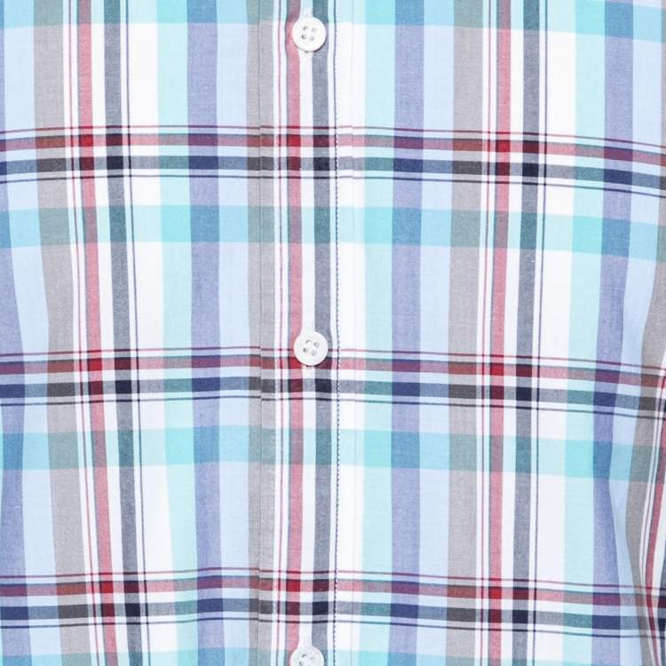 Pre Owned Gucci Blue Checkered Cotton Button Front Shirt XL