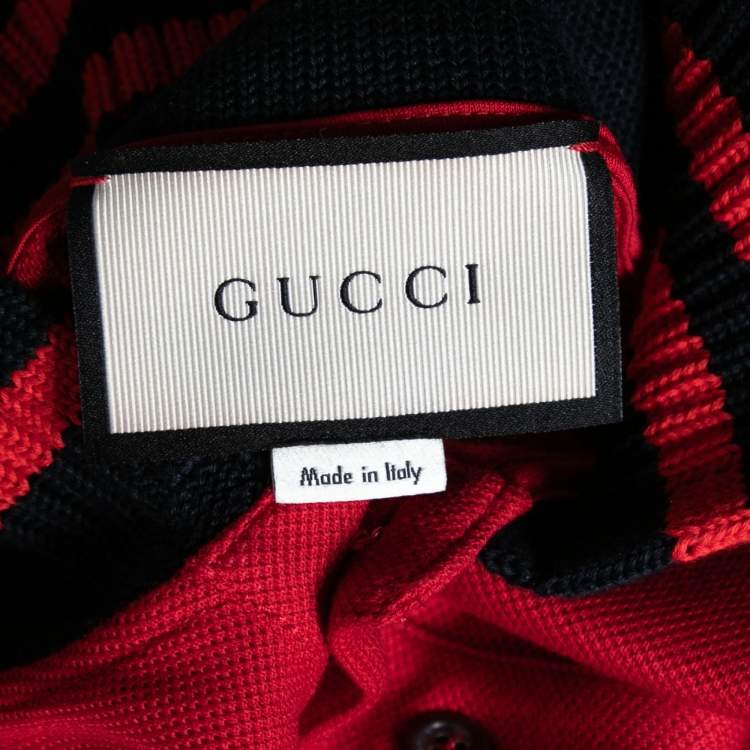 مملوكة مسبقًا Gucci Red Textured Cotton Knit Collar Short Sleeve T-Shirt XXL
