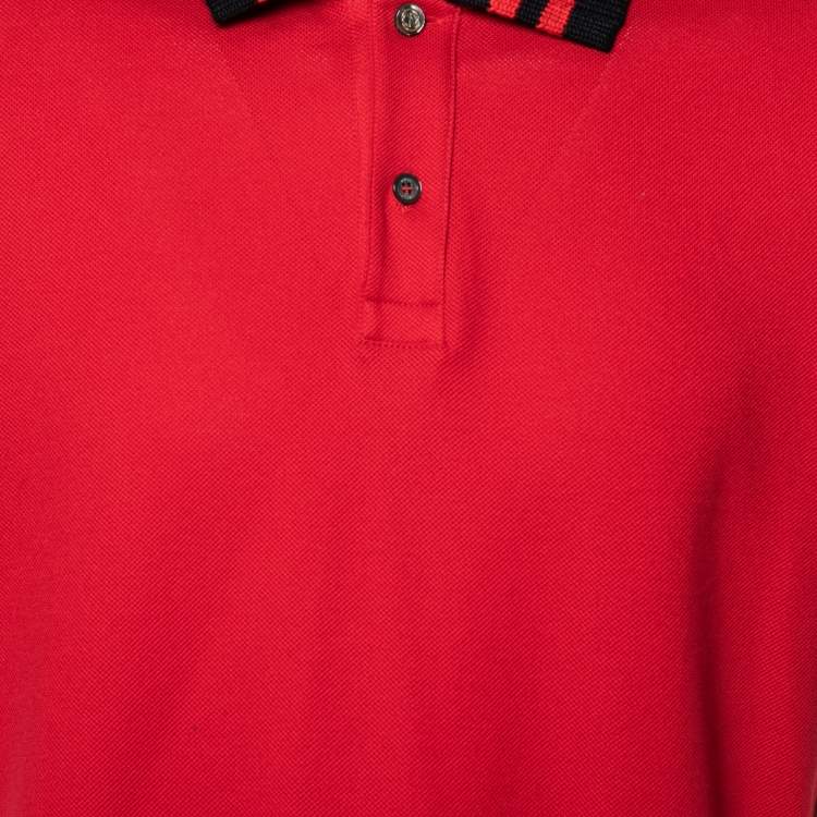 مملوكة مسبقًا Gucci Red Textured Cotton Knit Collar Short Sleeve T-Shirt XXL