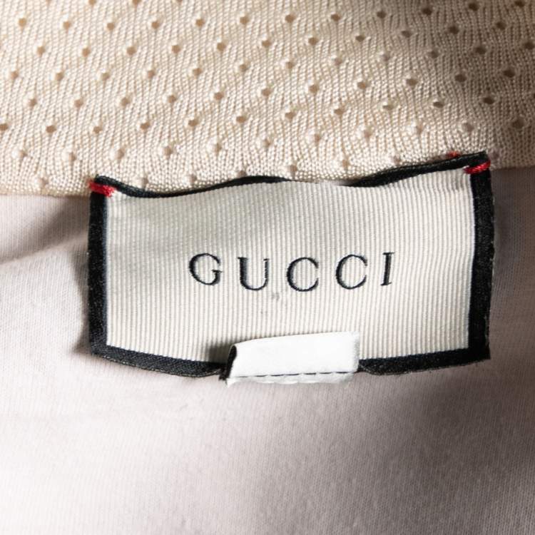 Pre Owned Gucci Cream Knit GG Patch Braided Trim Track Jacket XL