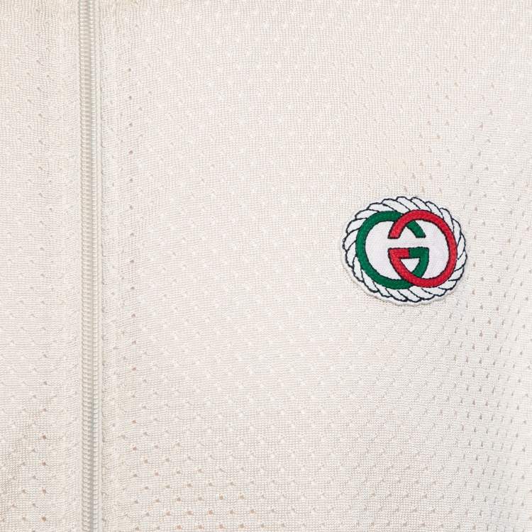 Pre Owned Gucci Cream Knit GG Patch Braided Trim Track Jacket XL