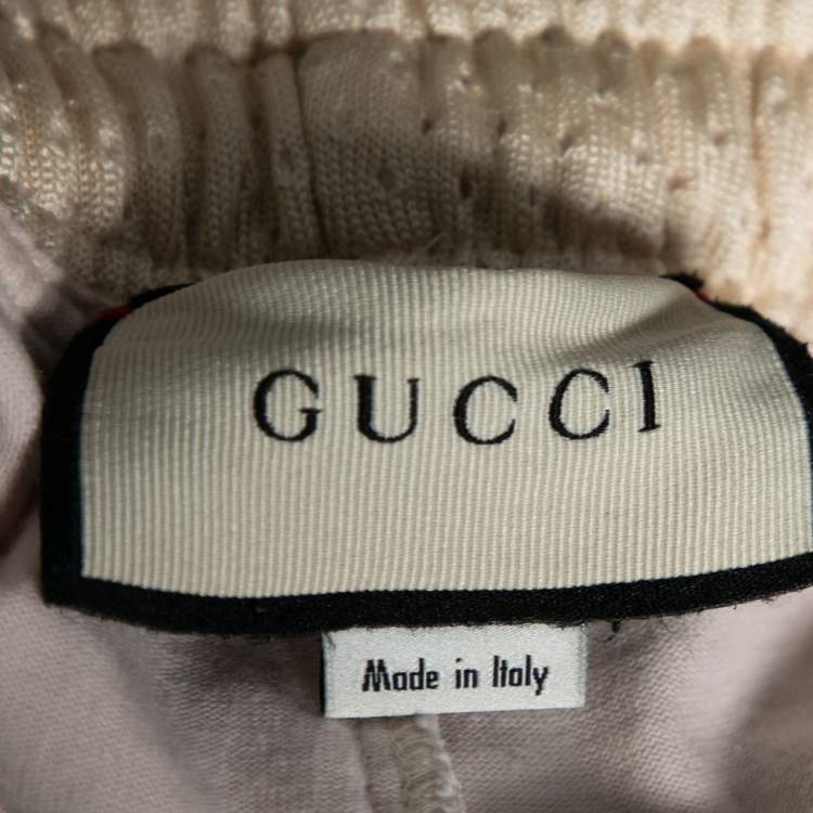 Pre Owned Gucci Cream Knit GG Patch Braided Trim Jogger Pants L