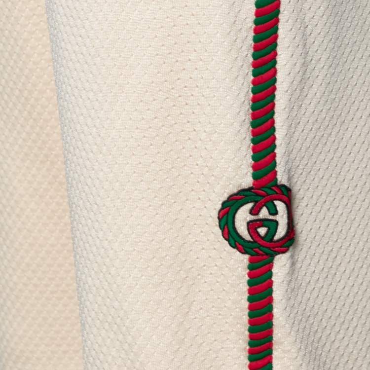 Pre Owned Gucci Cream Knit GG Patch Braided Trim Jogger Pants L