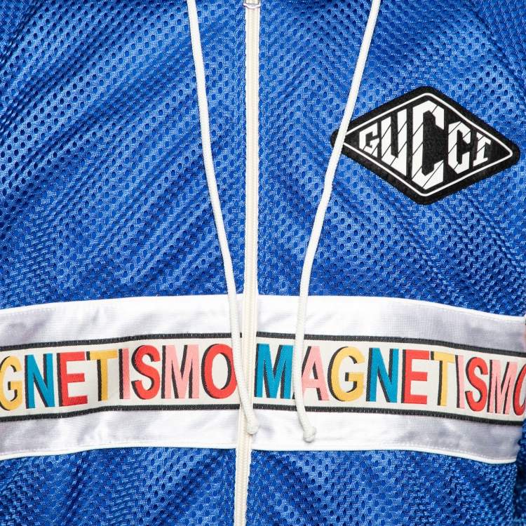 Pre Owned Gucci Blue Perforated Net Magnetismo Jacket S
