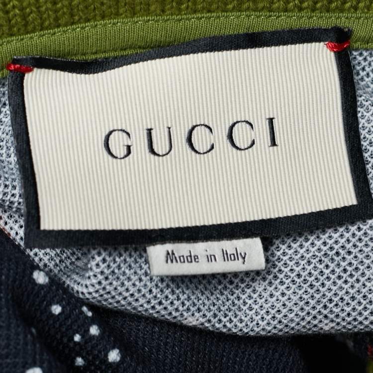 Pre Owned Gucci Navy Blue Space and Snake Printed Cotton Polo T-Shirt XL