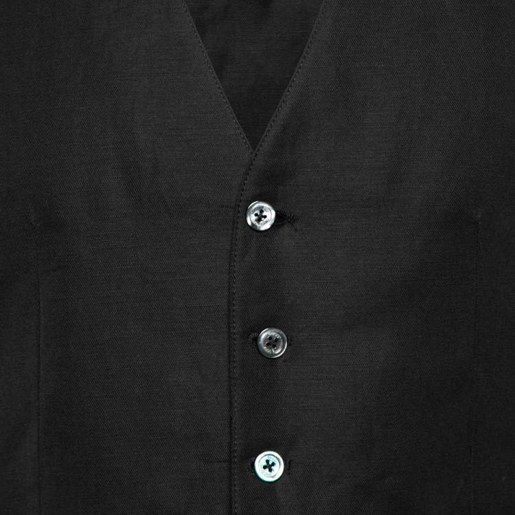 Pre Owned Gucci Black Linen & Silk Paneled Button Front Vest M