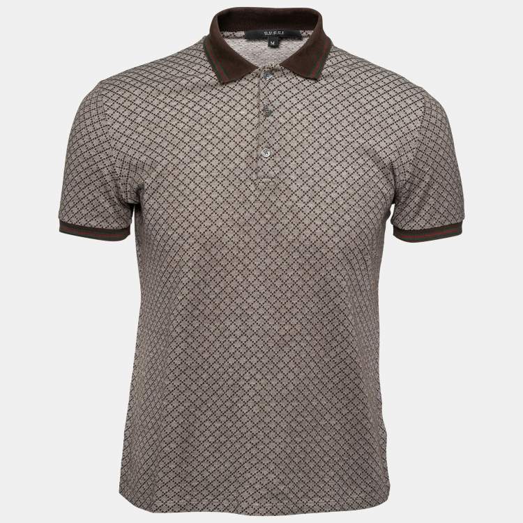Pre Owned Gucci Brown Printed Cotton Pique Short Sleeve Polo T-Shirt M