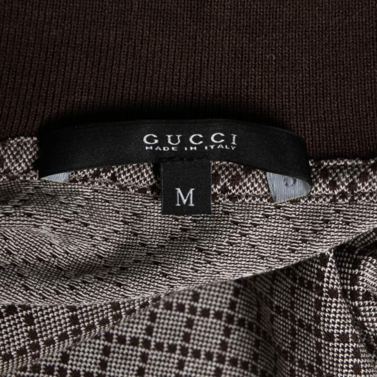 Pre Owned Gucci Brown Printed Cotton Pique Short Sleeve Polo T-Shirt M