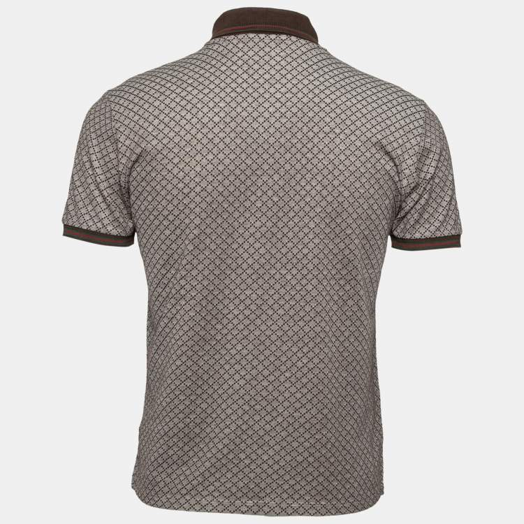 Pre Owned Gucci Brown Printed Cotton Pique Short Sleeve Polo T-Shirt M