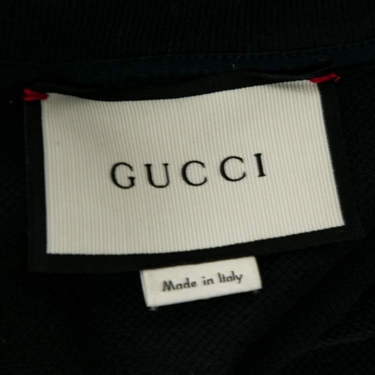 Pre Owned Gucci Navy Blue Cotton Pique Tiger Crest Appliqued Polo T-Shirt XXL