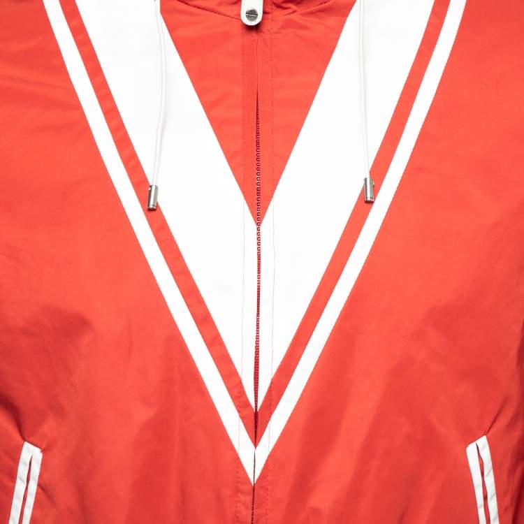 Pre Owned Gucci Red Synthetic Hooded Zip Front Jacket S