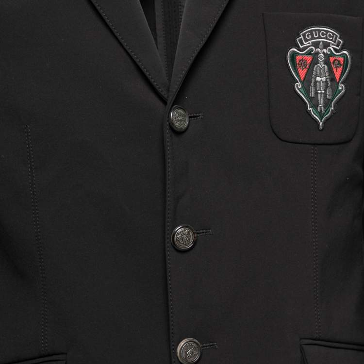 Pre Owned Gucci Black Synthetic Velvet Collar Detail Logo Embroidered Technical Blazer L