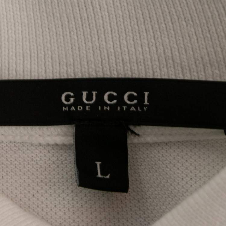 مملوكة مسبقًا Gucci  White Cotton Pique Web Stripe Trim Detail Polo T-Shirt L