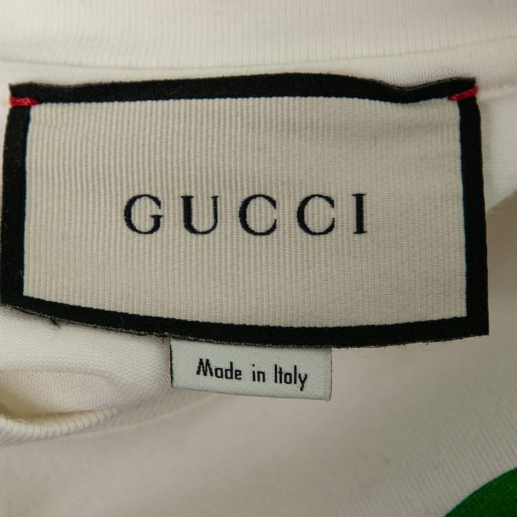 Pre Owned Gucci White Blade Logo Printed Cotton Crew Neck T-shirt S
