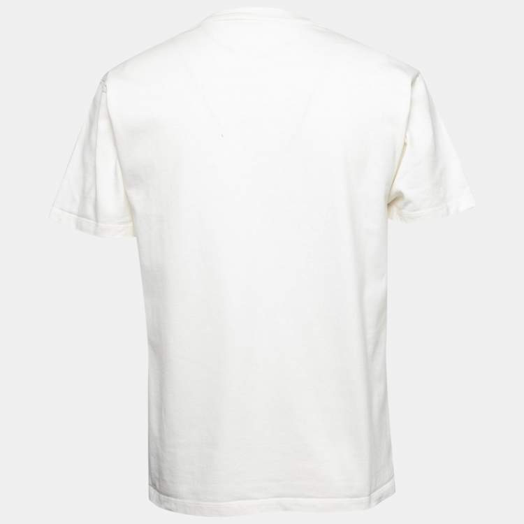 Pre Owned Gucci White Blade Logo Printed Cotton Crew Neck T-shirt S
