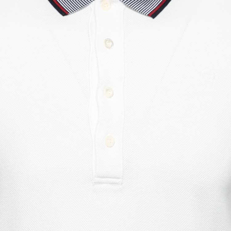 Pre Owned Gucci White Cotton Pique Contrast Trim Detail Short Sleeve Polo T-Shirt S