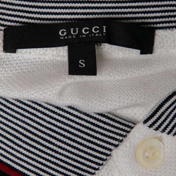 Pre Owned Gucci White Cotton Pique Contrast Trim Detail Short Sleeve Polo T-Shirt S
