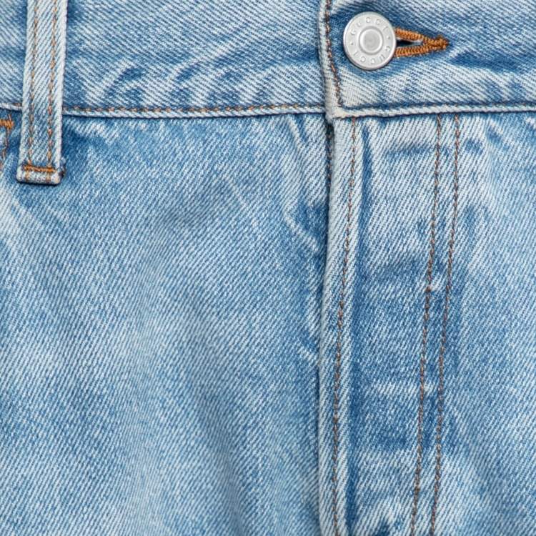 Pre Owned Gucci Blue Denim Floral Bee Embroidered Tapered Jeans M