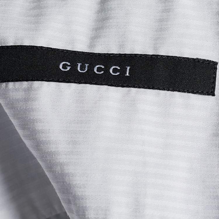 Pre Owned Gucci Vintage White Cotton Tonal Striped Button Front Shirt XL