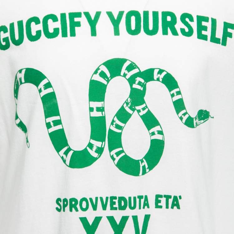 Pre Owned Gucci White Cotton Guccify Yourself Printed Crew Neck T-Shirt M