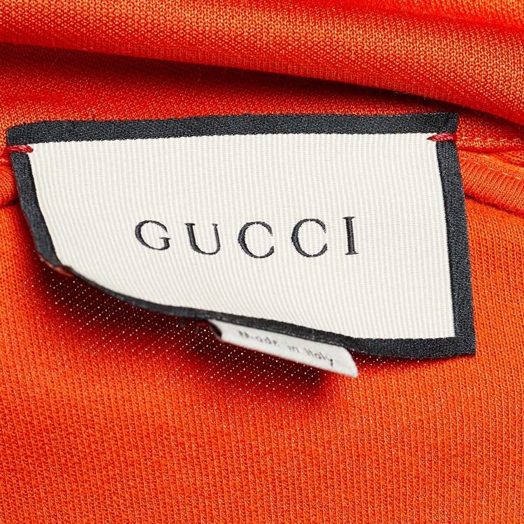 Pre Owned Gucci Orange Jersey Web Stripe Logo Trimmed Jacket S