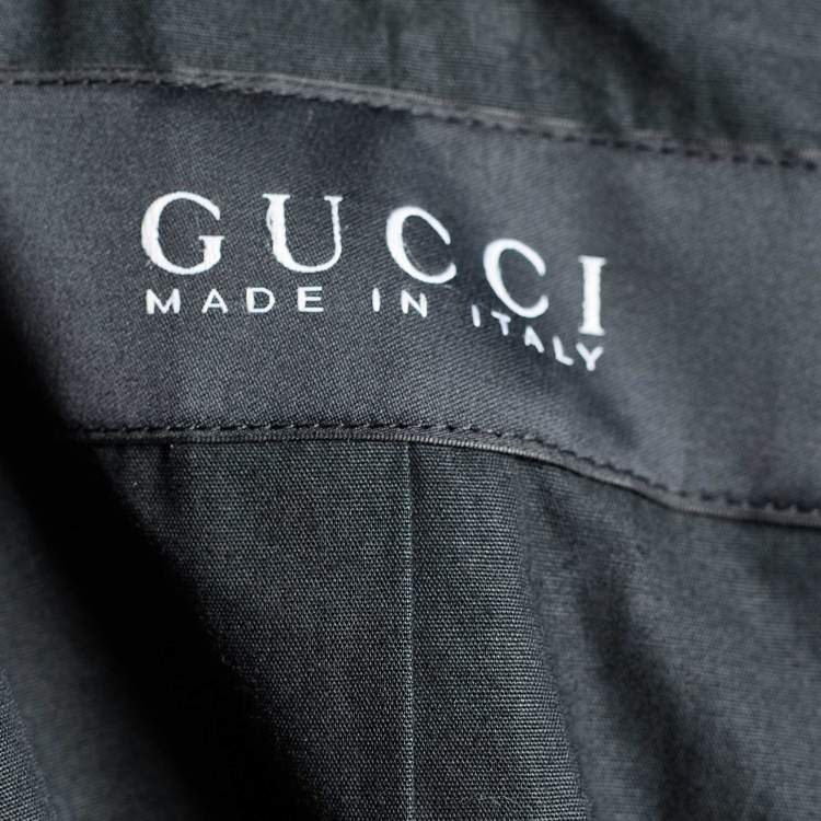Pre Owned Gucci Black Leather Rib Knit Trimmed Zip Front Jacket S