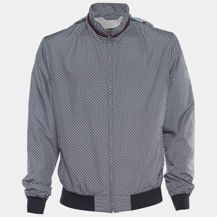 مملوكة مسبقًا Gucci Blue Synthetic Logo Print Hooded Bomber Jacket L