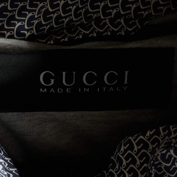 مملوكة مسبقًا Gucci Blue Synthetic Logo Print Hooded Bomber Jacket L
