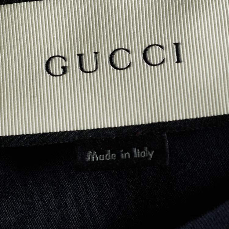 Pre Owned Gucci Dark Blue Cotton Crest Logo Detail T -Shirt M