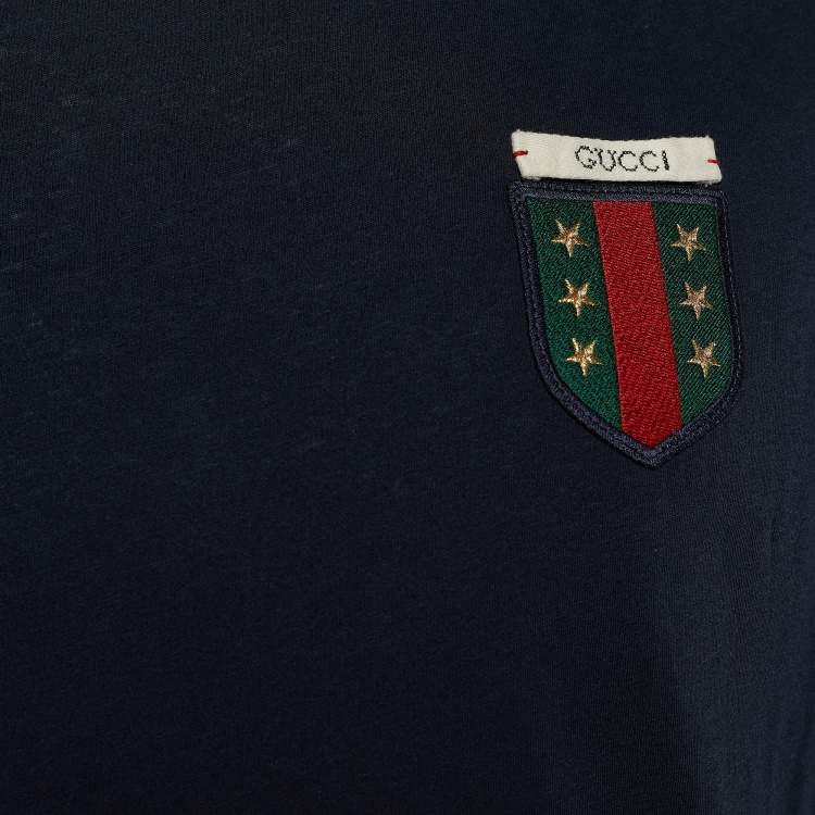 Pre Owned Gucci Dark Blue Cotton Crest Logo Detail T -Shirt M