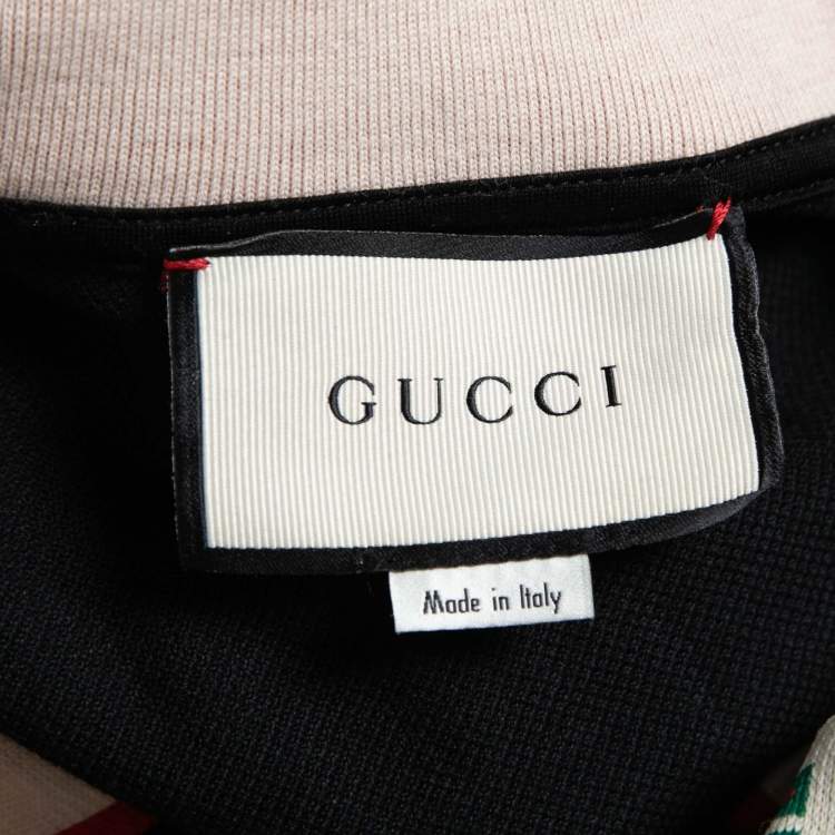 Pre Owned Gucci Black Cotton  Logo Stripe Detail Polo T-Shirt XXXL