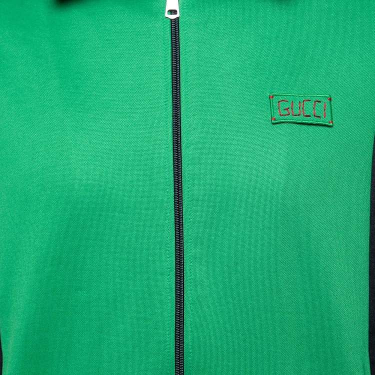 مملوكة مسبقًا Gucci Green Technical Jersey Tiger Patch Appliqued Zip Front Jacket XL