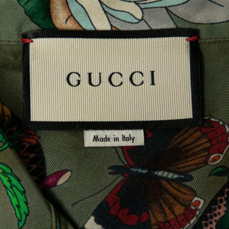 Pre Owned Gucci Green Floral Snake Print Silk Short Sleeve Shirt XXL